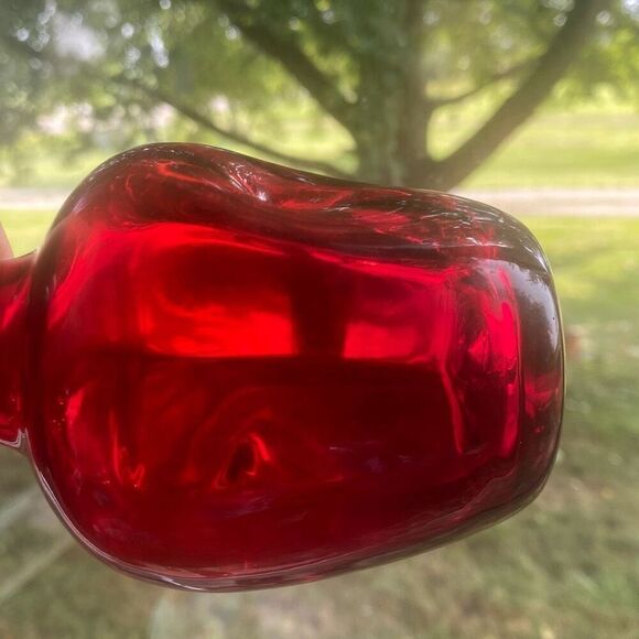 VINTAGE MCM RAINBOW GLASS RED PINCHED DECANTER NO STOPPER (BLENKO ERA) - Picture 9 of 12